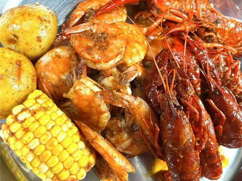 Spicy shrimp and crawfish with corn and potatoes at Dummy Crabby III, a Seafood Restaurant in Tampa